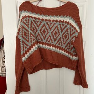 Altar'd State Rust Orange & Cream Geometric Knit Sweater